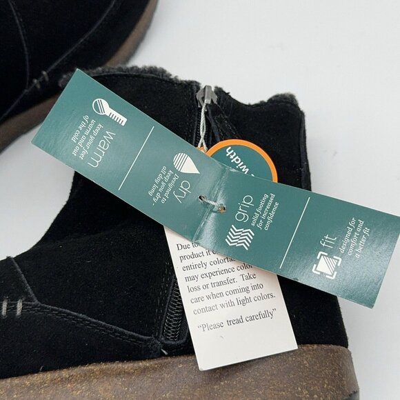 Sporto Womens Suede Bootie Shoes Black w Faux Fur Toggle Accent Side Zip Cork 9W - Picture 10 of 10